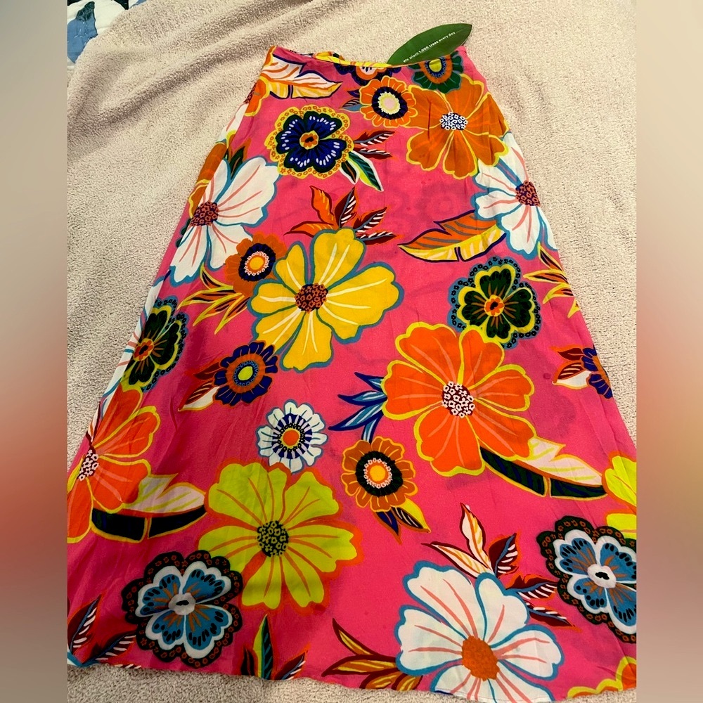 Farm Rio Satin Slip Resort Printed Midi Skirt, NWT - Picture 4 of 9